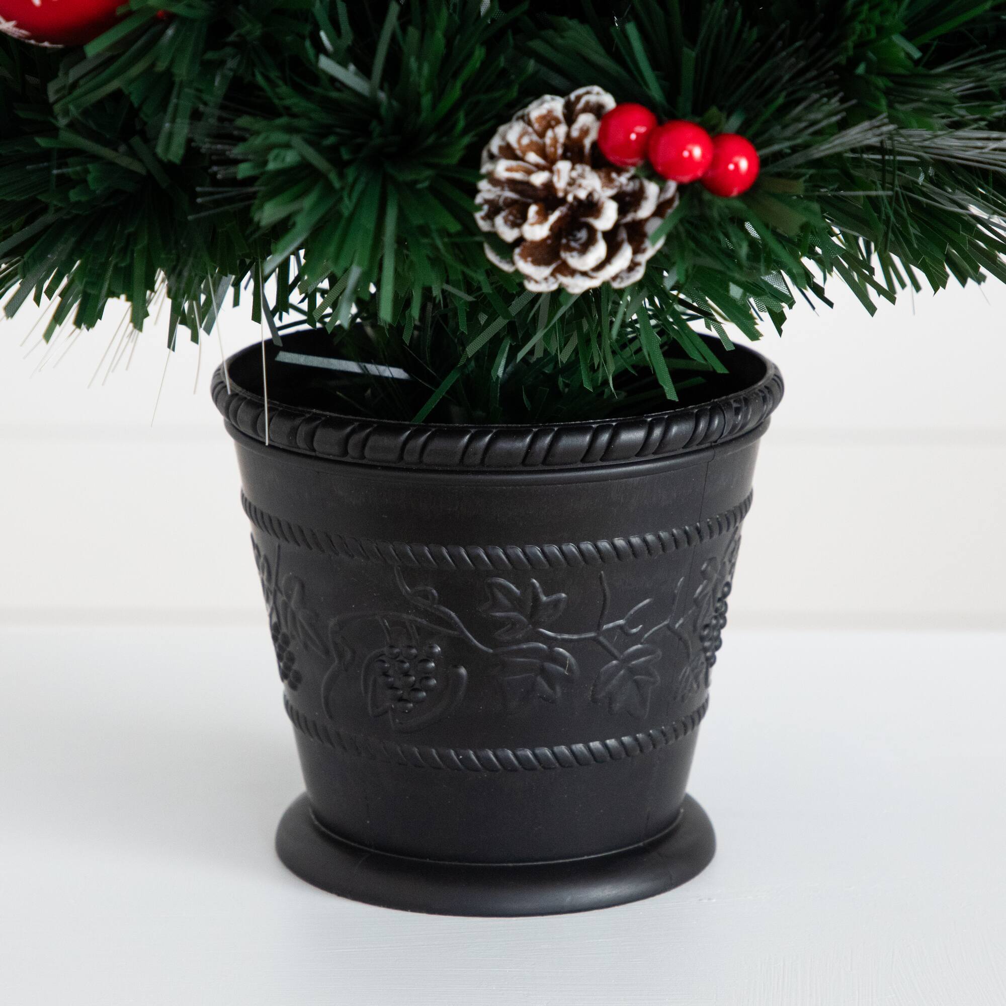 3ft. Pre-Lit Fir Artificial Christmas Tree in Planter, Clear Fiber Optic Lights